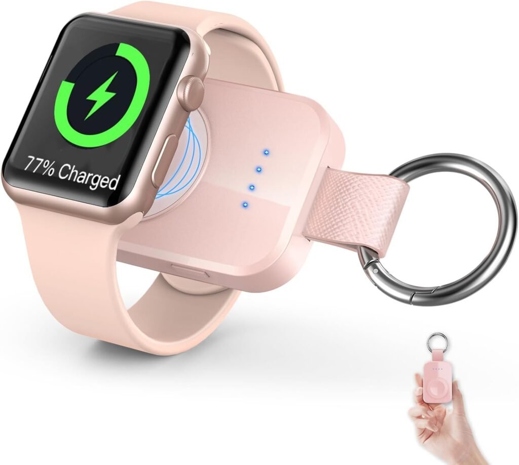 i.VALUX Portable Wireless Charger Compatible with Apple Watch Series 10,9,8,7,6,5,4,3,2,SE,Ultra,Mini 1000mAh iWatch Smart Keychain Power Bank,41/45/44/42/40/38/49mm Travel Charger Gift(Pink)