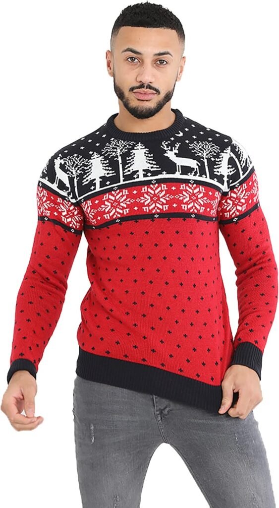 mymixtrendz Mens Knitted Xmas Rudolf Reindeer Snowflake Festive Deer Bambi Christmas Jumper