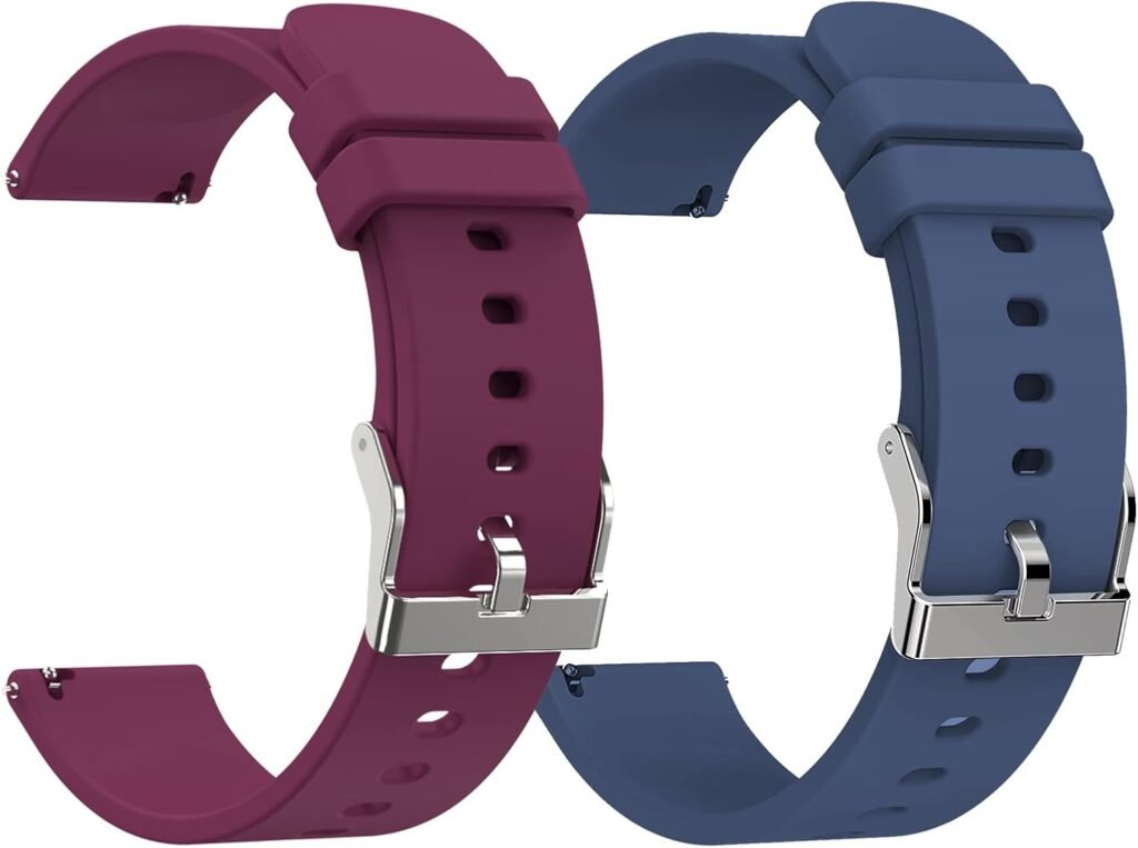 woednx Smart Watch Bands,20mm Replacement Straps Band for Smart Watch, soft skin-friendly silicone quick release, smart watch wristband(wine red+blue)