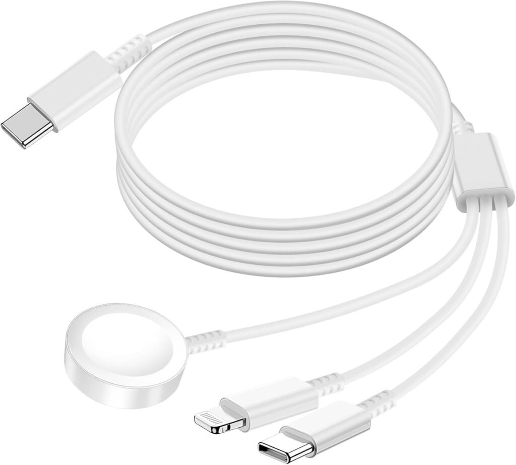 𝐔𝐩𝐠𝐫𝐚𝐝𝐞𝐝 Charger for Apple Watch 3 in 1 Charging Cord for iWatch & iPhone & Android Devices Magnetic Wireless Charging Dock Compatible with iWatch Series 10/9/8/7/6/5/SE/Ultra (1.2m, White)