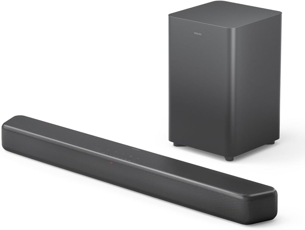 PHILIPS TAB5309 Soundbar 2.1 with Wireless Subwoofer and Immersive DTS Virtual:X Audio Technology – 240W Max Power, Deep Bass, Bluetooth 5.4, Four EQ Modes, HDMI ARC and USB connectivity – Dark Grey
